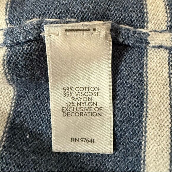 J Jill Sweater Sz XS Petite Blue Striped V Neck Embroidered Hooded Oversized - Picture 11 of 14